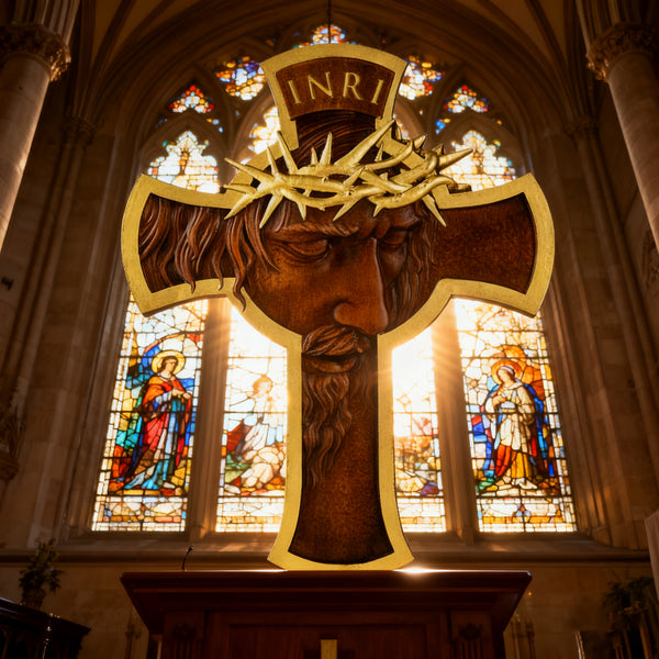 Sacred Thorn Crown Wooden Cross - A Testament of Redemption