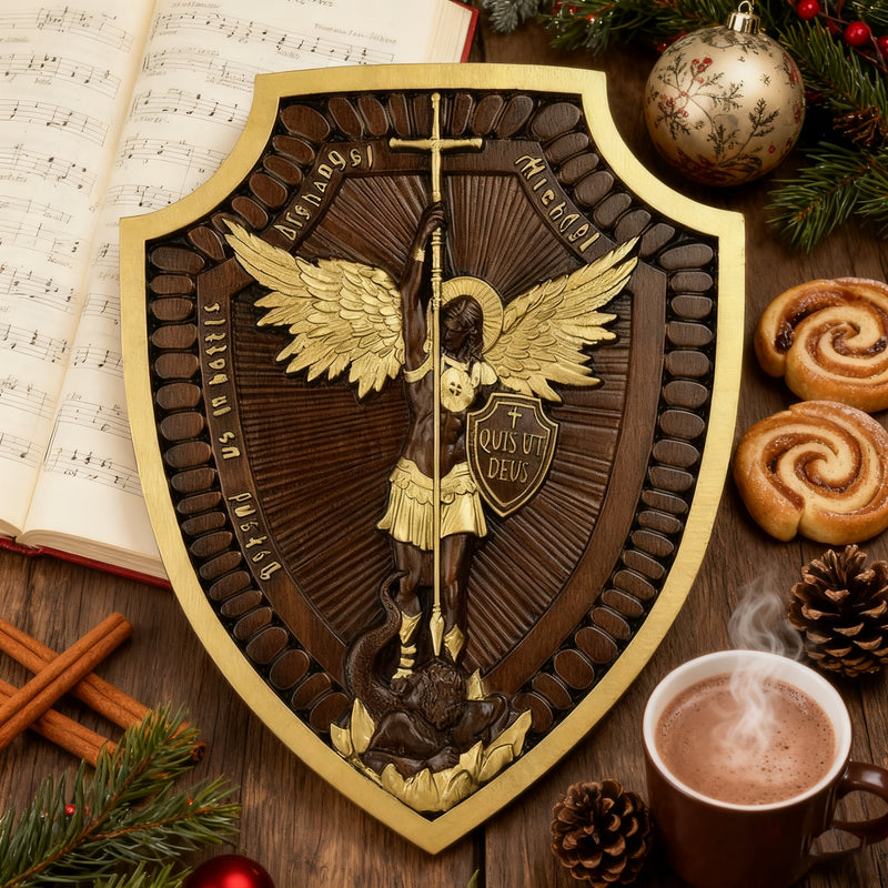 Guardian Michael Wood Carving - Handcrafted Spiritual Shield & Heirloom Gift