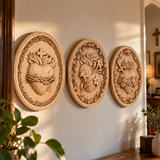 Sacred Family Three Sacred Hearts Wall Decoration Wood Sculpture