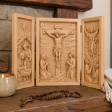 The Life of Christ Hand-Carved Beechwood Triptych – From Nativity to Resurrection Glory - product view