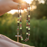 Natural Stone Rosary Cross Necklace – Faith, Earth & Timeless Devotion