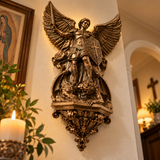 St. Michael the Archangel Battery-Powered Wall Lamp — Antique Bronze Resin Christian Home Decor