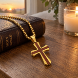 Christian Cross Necklace – Solid Rosewood & Titanium Steel Faith Pendant