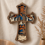 3D Layered Nativity Wooden Cross – Basswood Christian Christmas Wall Decor