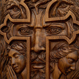 Lion of Judah Holy Cross – Hand-Carved Wooden Christian Wall Plaque