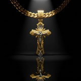 Gold-Plated Copper Crucifix Pendant with Jesus Christ and Religious Figures