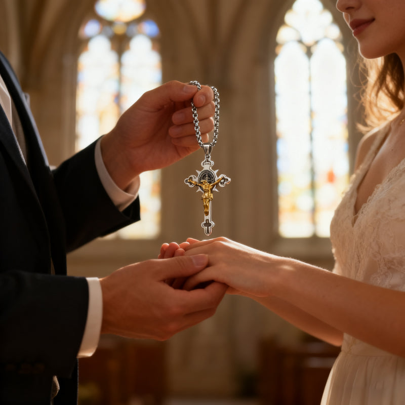 St. Benedict Exorcism Cross Necklace - Bless you and your family