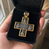 Double-Sided S925K Sterling Silver Sacred Heart and Saint Cross Pendant—Your Daily Spiritual Companion