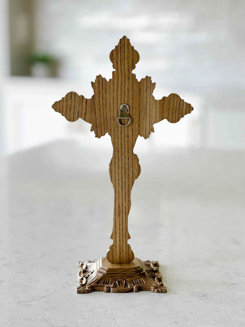 Wood carving of the Cross of the Order of Saint Benedict - with base