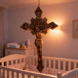 Wood carving of the Cross of the Order of Saint Benedict - with base