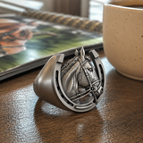 Titanium steel Lucky Horseshoe Horse Head Ring