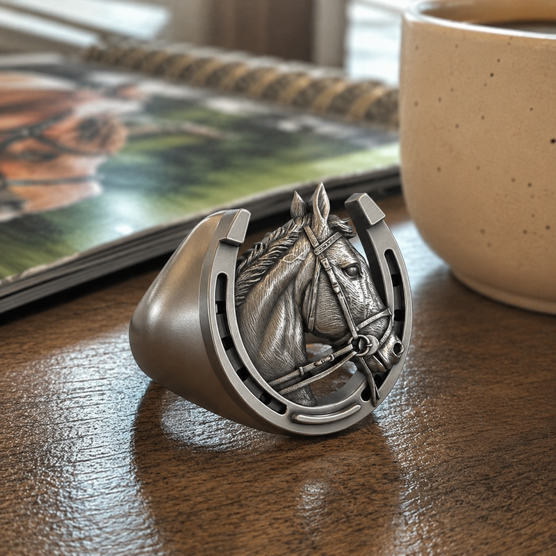 Titanium steel Lucky Horseshoe Horse Head Ring – BGCOPPER