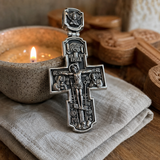Orthodox S925K Silver Double-Sided Engraved Jesus Christ Crucified and Saints Orthodox Necklace