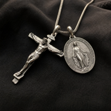 S925 Sliver Jesus Cross and Virgin Mary Combination Necklace Pendant