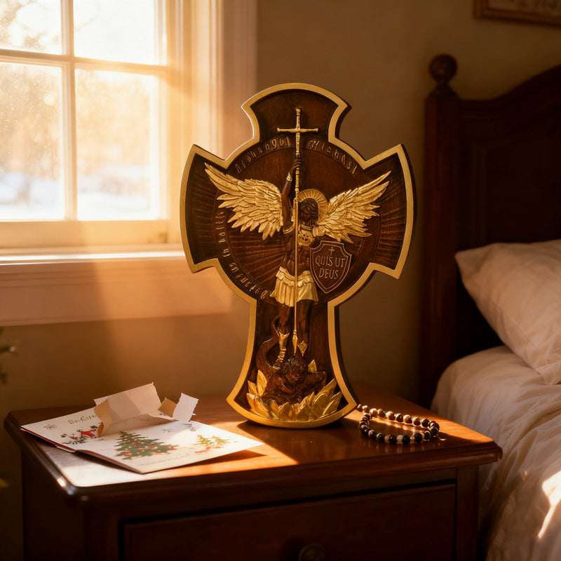 Archangel Michael Solid wood carving gift - Hand carved from a whole piece of wood