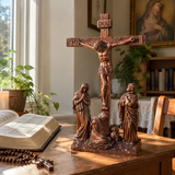 Hand-Carved Ash Wood Calvary Crucifix with Jesus, Mary, St. John & Mary Magdalene