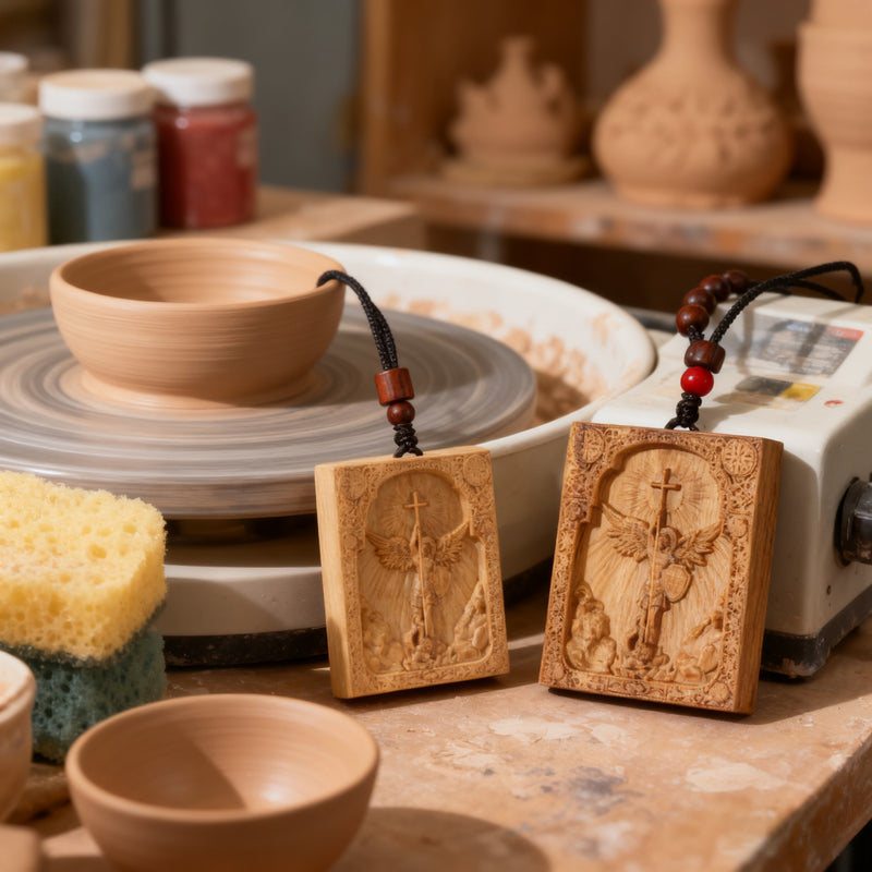 Square Archangel Michael Wooden Pendant