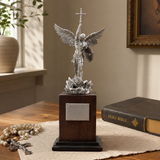 Archangel Michael 6" Resin Statue with Solid Wood Base – Christian Protection & Victory Decor