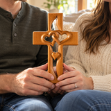 Interwoven Hearts Wood Cross - A God-Centered Symbol for Marriage & Anniversaries