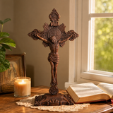 Wood carving of the Cross of the Order of Saint Benedict - with base