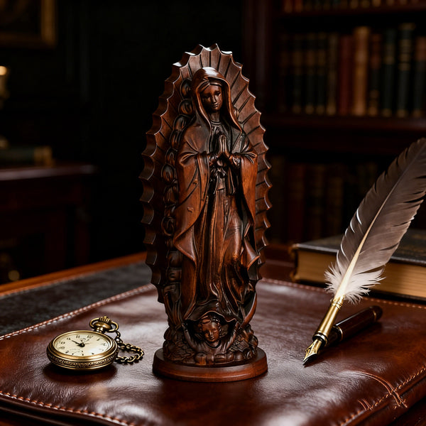 Our Lady of Guadalupe Round Wooden Tabletop Ornament