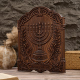 Hand-Carved Beech Wood Menorah & Olive Tree Plaque – Jewish Faith Home Décor