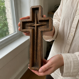 Hand-Carved Star of Bethlehem Wooden Cross – Christian Wall Decor & Faith Gift