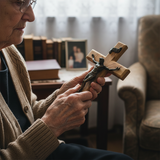 【Holy City Wood】Handcrafted Olive Wood Cross with Bronze Christ Statue A Devotional Companion for Prayer A Collectible Gift of Distinction