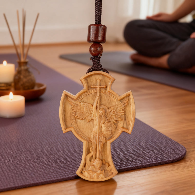 St. Michael the Archangel Wooden Cross Pendant