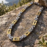 Men’s Christian Cross Link Necklace & Bracelet – 316L Titanium Steel Faith Jewelry