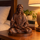 Hand-Carved Beechwood Sacred Heart of Jesus Prayer Statue
