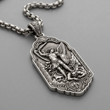 Saint Michael the Archangel 925 Sterling Silver Pendant Necklace—Christian Medal Featuring Sword and Shield Motifs