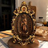 Religious gift with rich details of the wooden statue of Our Lady of Guadalupe
