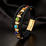 Double Layer Braided Leather 7 Chakra Natural Healing Stone Bracelet - design detail