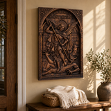 Hand-Carved Archangel Saint Michael Wood Wall Plaque | Catholic Home Decor | Christian Wall Art - product view