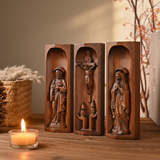 Beech Wood Holy Family Altar Decor - Handcrafted Christian Prayer Desktop Gift