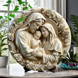 Christian Holy Family Relief Decorative Plaque - 8 Inch / 12 Inch Aluminum Waterproof Religious Wall Art (with Mounting Accessories)