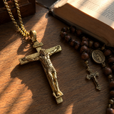 Solid Brass Jesus Crucifix Necklace – Christian Cross Pendant with 24" Chain