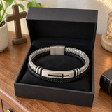 Two‑Layer Braided Leather Cross Bracelet