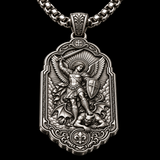Saint Michael the Archangel 925 Sterling Silver Pendant Necklace—Christian Medal Featuring Sword and Shield Motifs