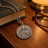 S925 Sterling Silver Sacred Heart of Jesus Medallion Necklace
