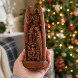 Hand-Carved Solid Beechwood Nativity Scene Sculpture – Holy Family Christian Decor