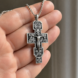 S925 Silver Orthodox Crucifixion Necklace – Detailed Christian Cross Pendant with 24-Inch Chain