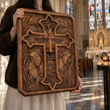 Lion of Judah Holy Cross – Hand-Carved Wooden Christian Wall Plaque