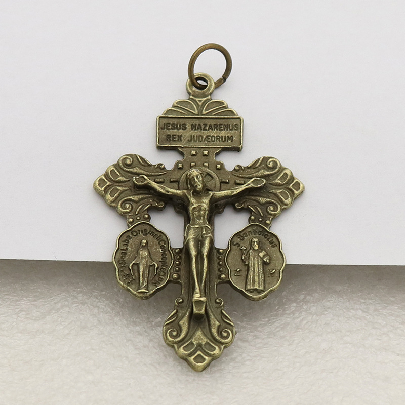 Double Pardon Cross Double Sided Engraved Miraculous Medal St. Benedict Medal Pendant
