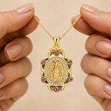 Two‑Tone Rose Virgin Mary Necklace, Vintage Zircon Religious Pendant for Women