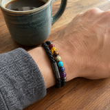 21cm Double Braided Leather 7 Chakra Natural Healing Stone Bracelet