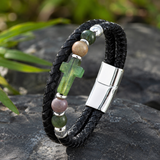 English Product Description for 21cm Stone Cross Leather Bracelet