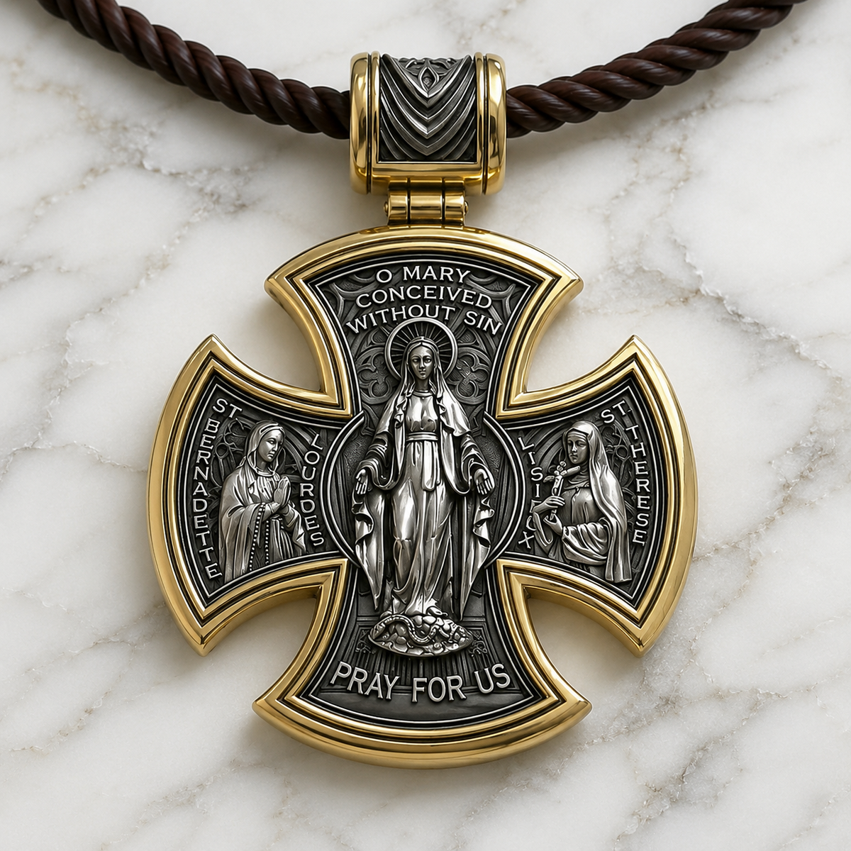 S925 sterling silver double-sided Jesus and Virgin Mary necklace