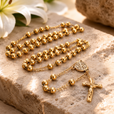 6mm Handcrafted Iron Bead Cross Rosary Necklace – Christian Prayer & Faith Gift